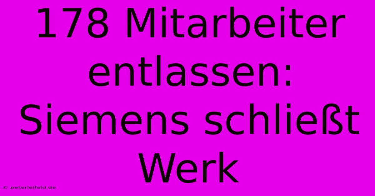 178 Mitarbeiter Entlassen: Siemens Schließt Werk