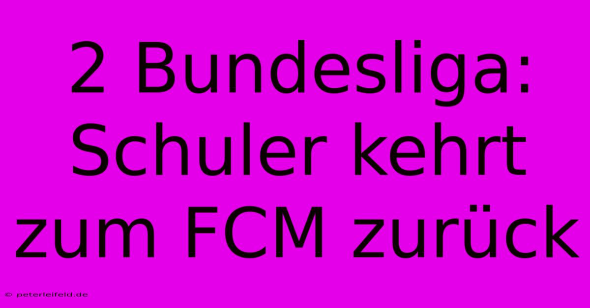 2 Bundesliga: Schuler Kehrt Zum FCM Zurück