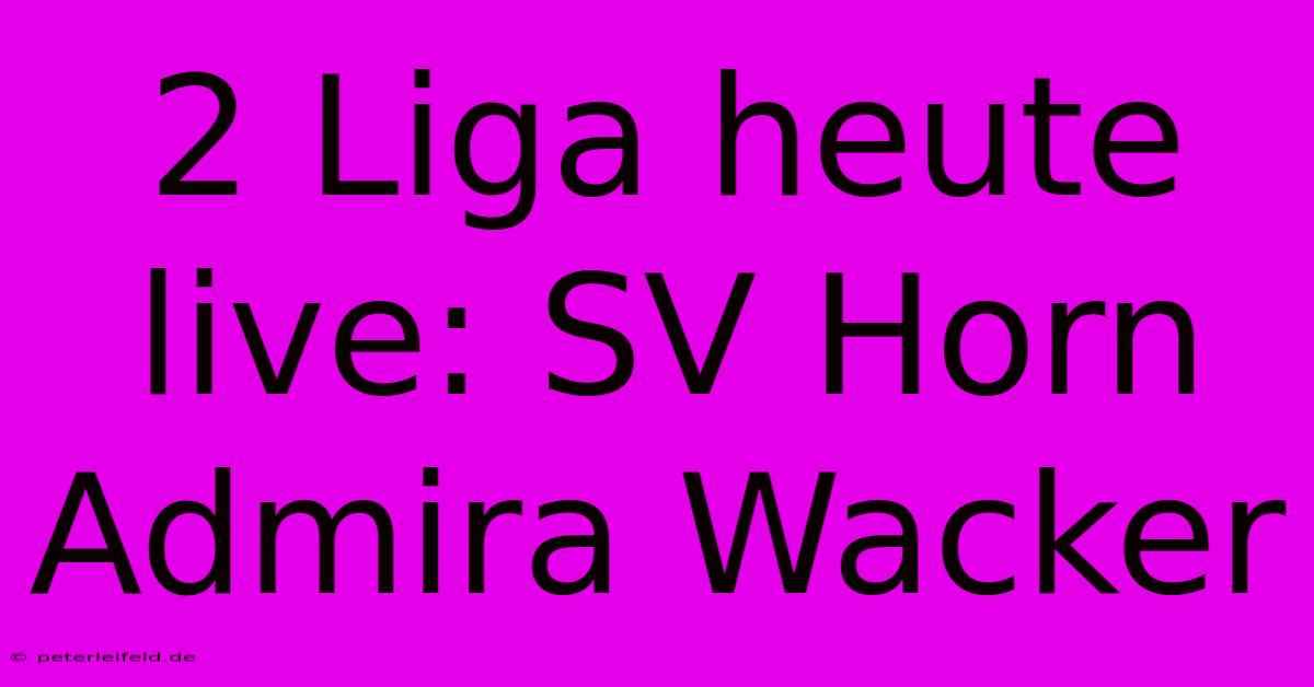 2 Liga Heute Live: SV Horn Admira Wacker