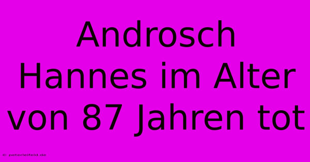 Androsch Hannes Im Alter Von 87 Jahren Tot