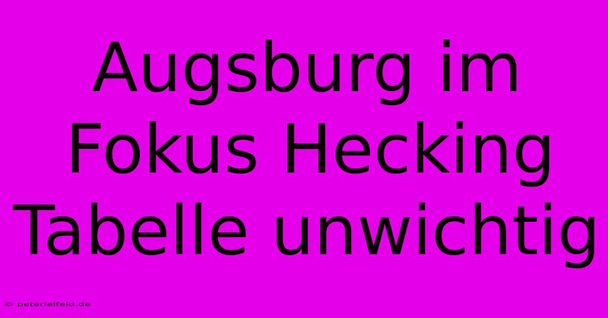 Augsburg Im Fokus Hecking Tabelle Unwichtig