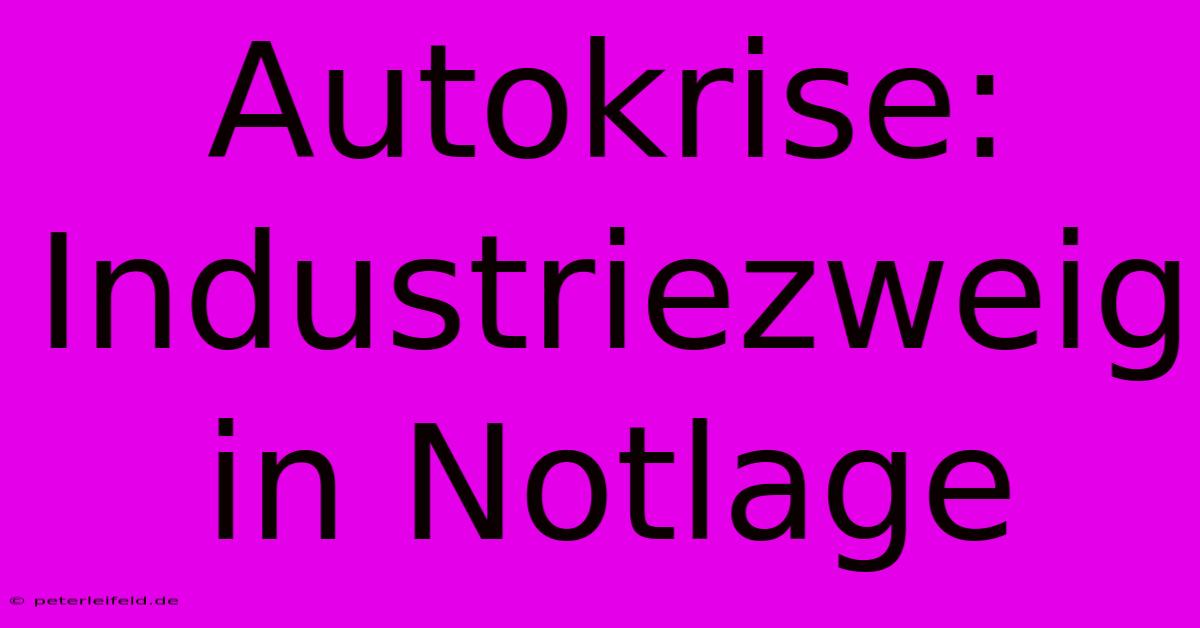 Autokrise: Industriezweig In Notlage