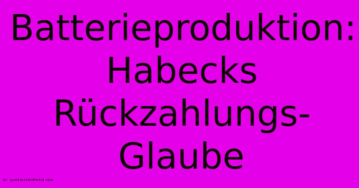 Batterieproduktion: Habecks Rückzahlungs-Glaube