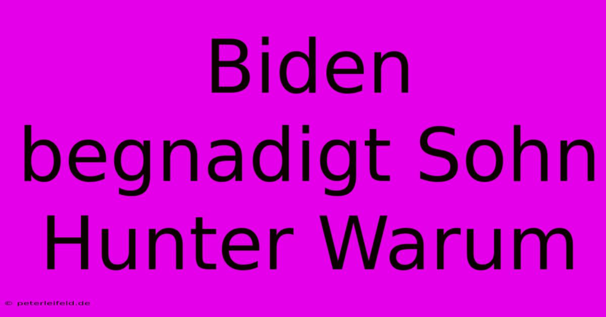 Biden Begnadigt Sohn Hunter Warum