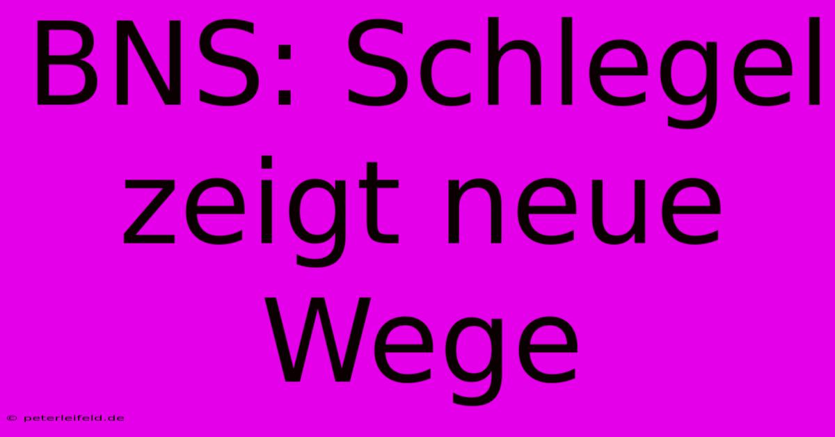 BNS: Schlegel Zeigt Neue Wege