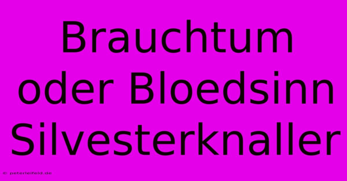 Brauchtum Oder Bloedsinn Silvesterknaller