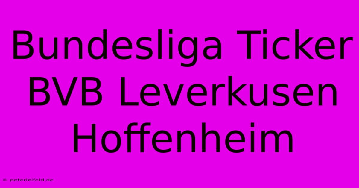 Bundesliga Ticker BVB Leverkusen Hoffenheim