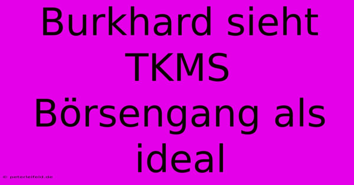 Burkhard Sieht TKMS Börsengang Als Ideal