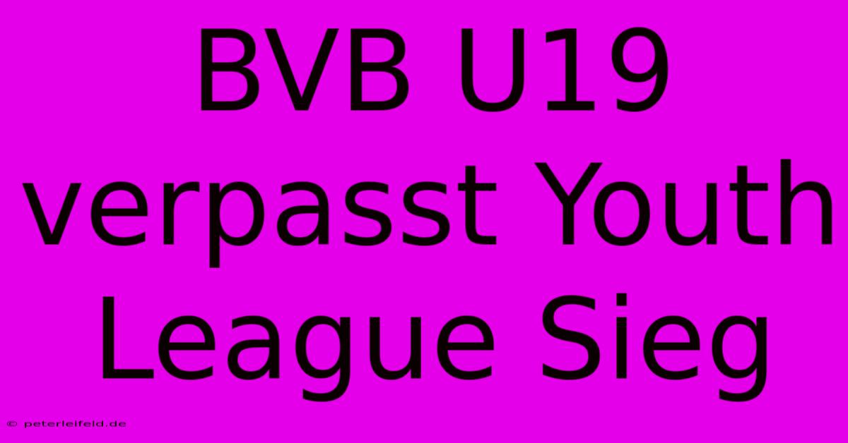 BVB U19 Verpasst Youth League Sieg