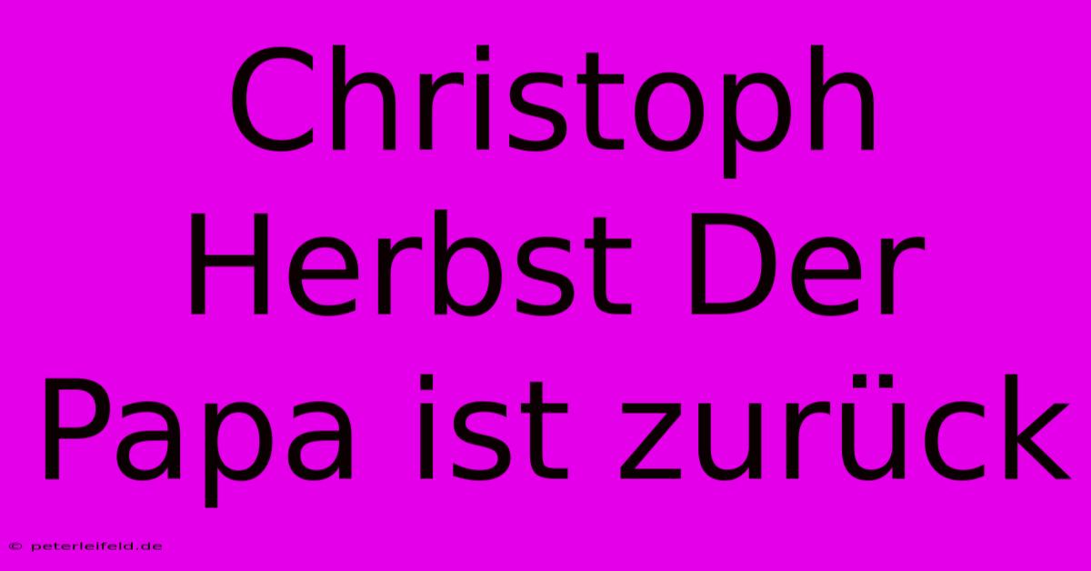 Christoph Herbst Der Papa Ist Zurück