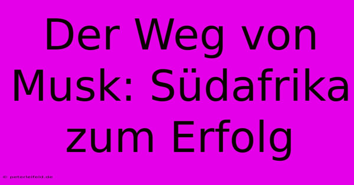 Der Weg Von Musk: Südafrika Zum Erfolg