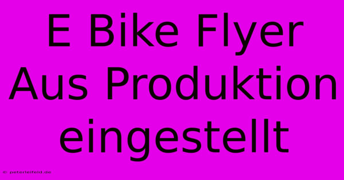 E Bike Flyer Aus Produktion Eingestellt