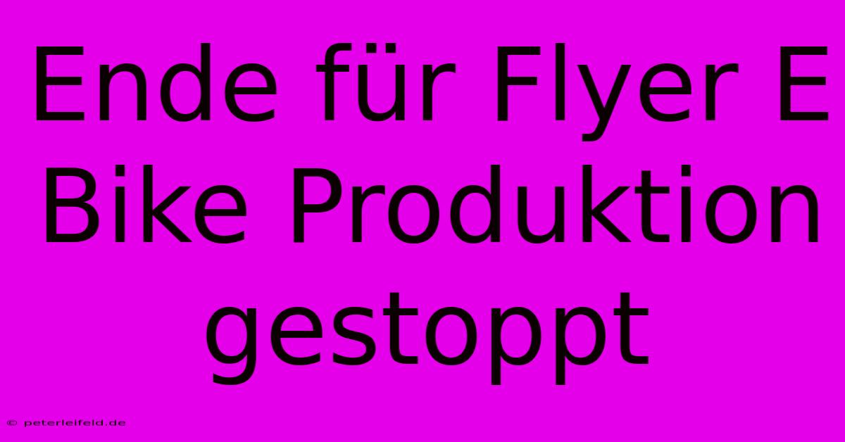 Ende Für Flyer E Bike Produktion Gestoppt