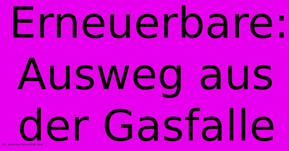 Erneuerbare: Ausweg Aus Der Gasfalle