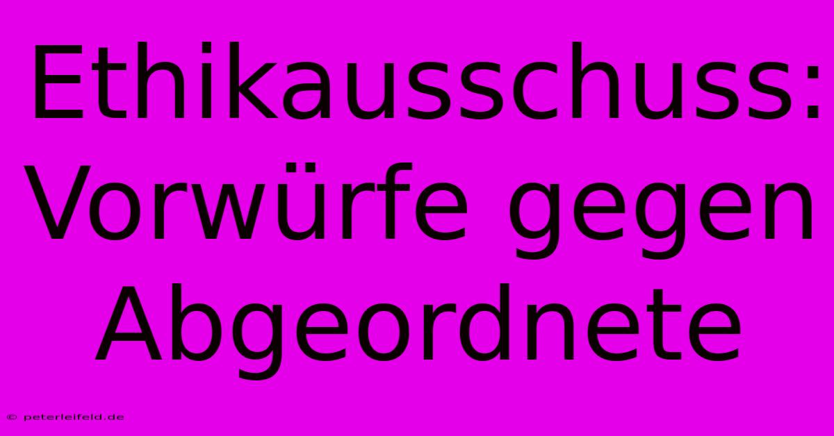 Ethikausschuss: Vorwürfe Gegen Abgeordnete