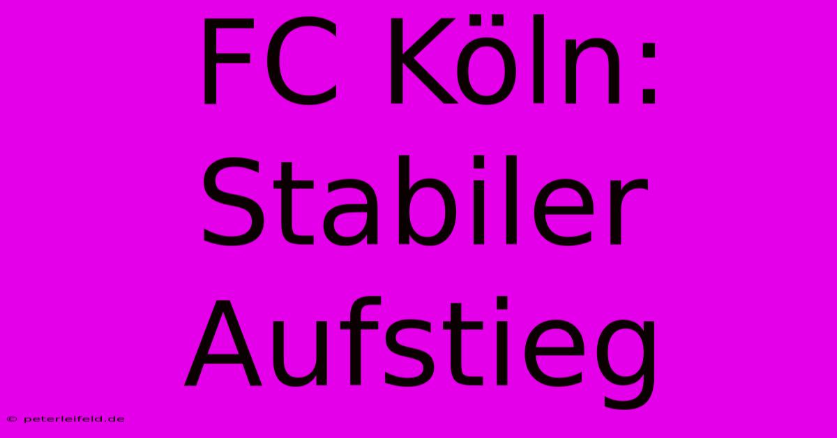 FC Köln: Stabiler Aufstieg