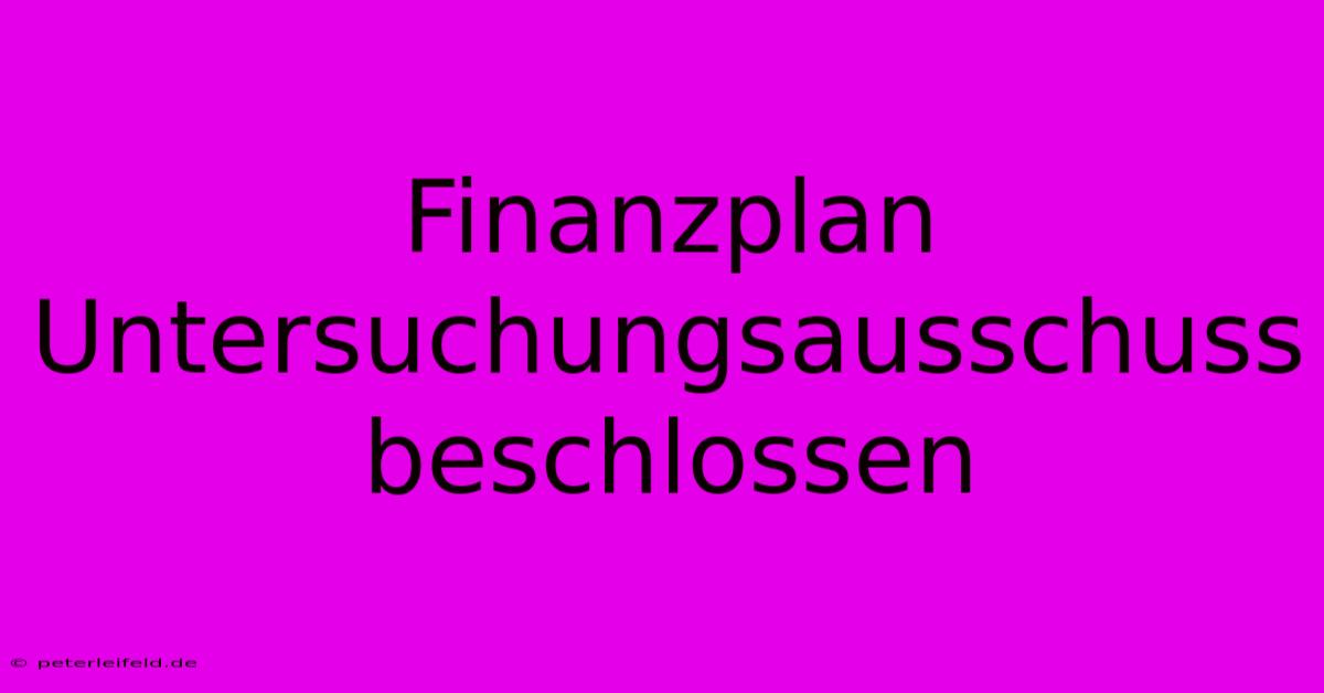 Finanzplan Untersuchungsausschuss Beschlossen