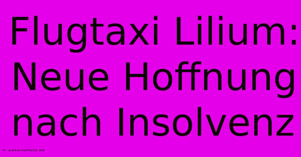 Flugtaxi Lilium: Neue Hoffnung Nach Insolvenz