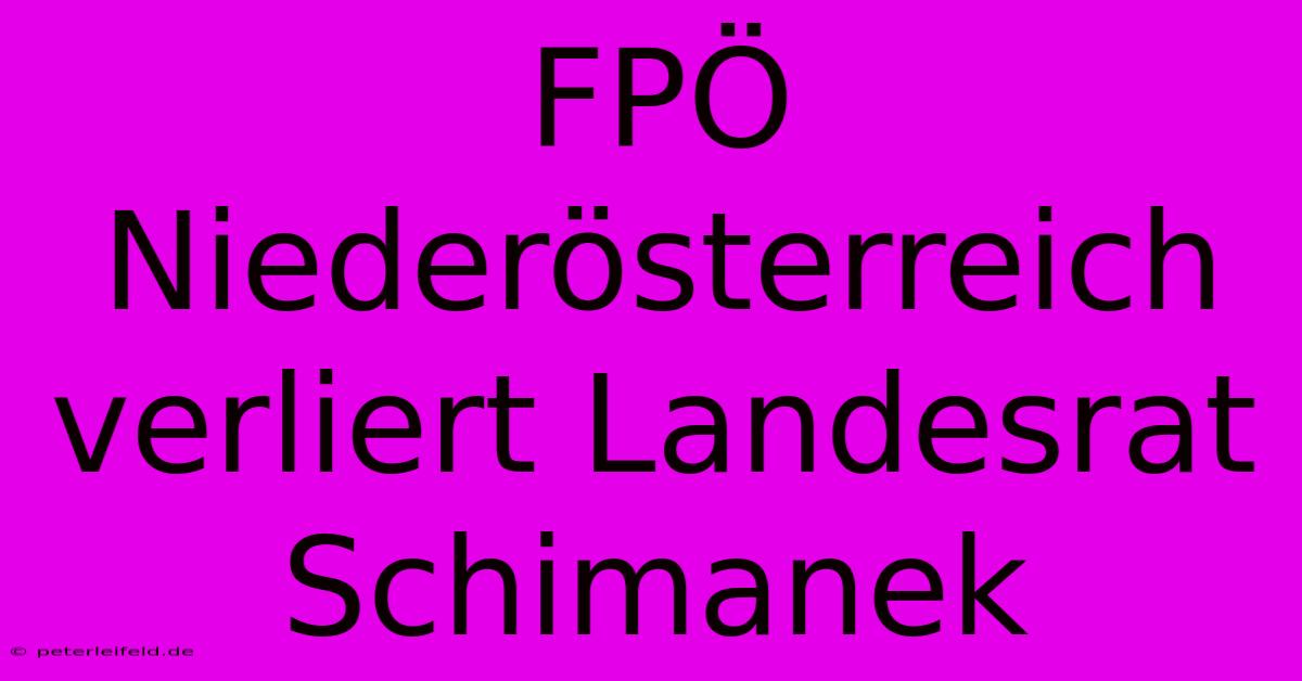 FPÖ Niederösterreich Verliert Landesrat Schimanek