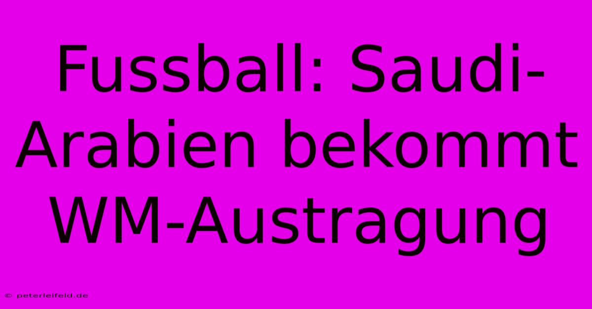 Fussball: Saudi-Arabien Bekommt WM-Austragung