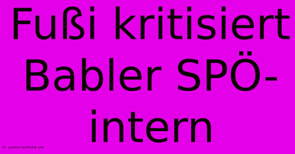 Fußi Kritisiert Babler SPÖ-intern