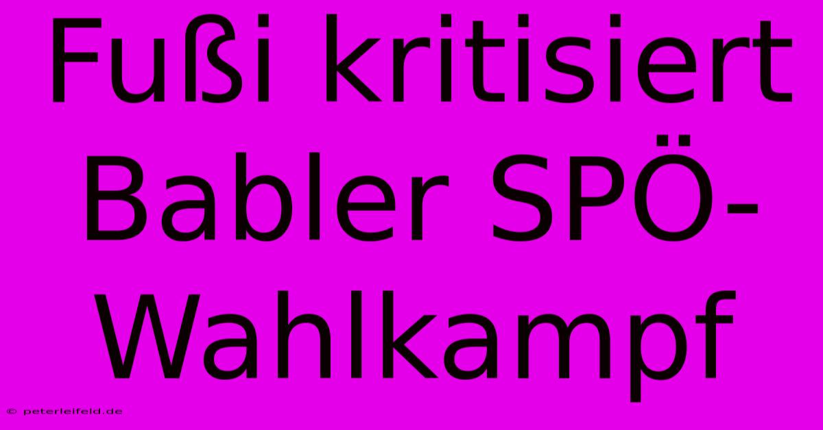 Fußi Kritisiert Babler SPÖ-Wahlkampf