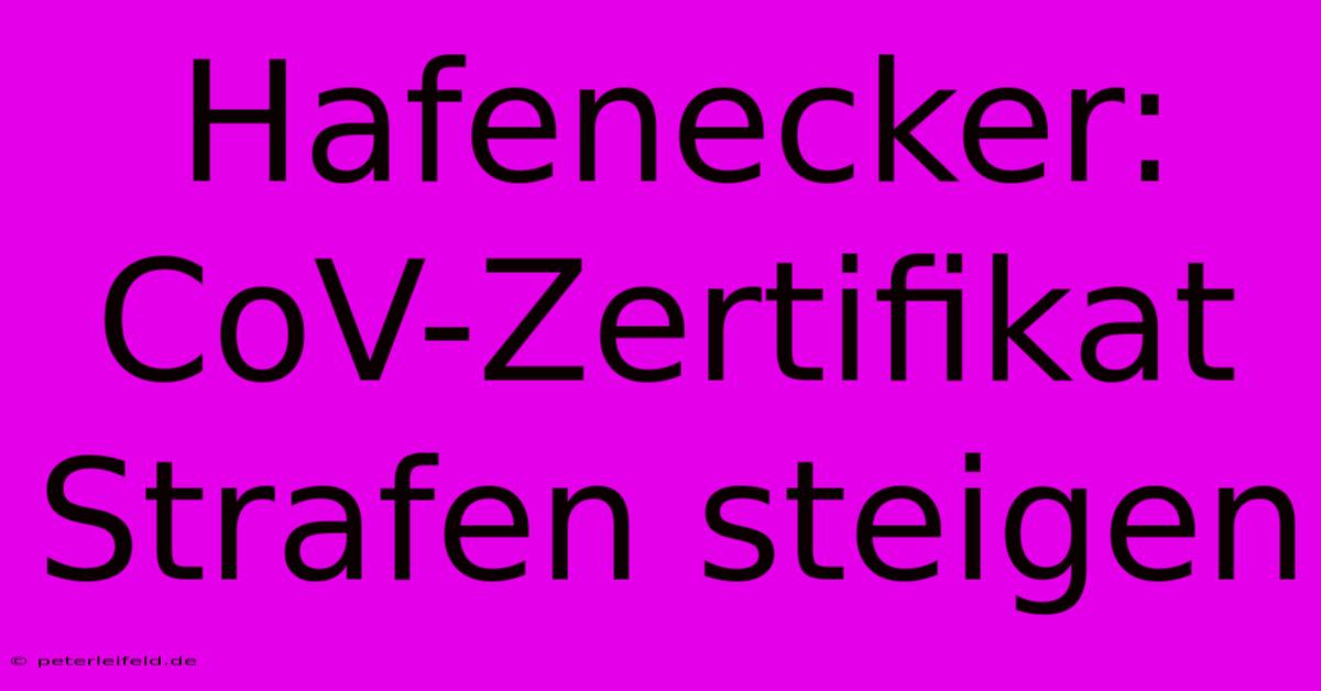 Hafenecker: CoV-Zertifikat Strafen Steigen