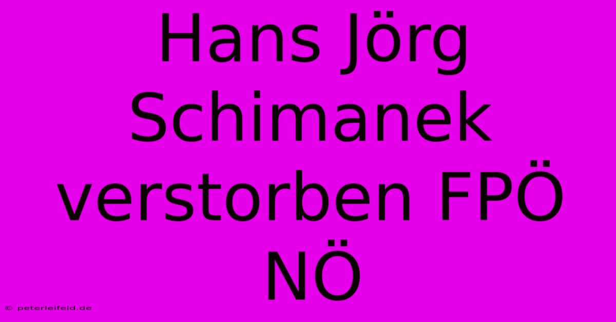 Hans Jörg Schimanek Verstorben FPÖ NÖ