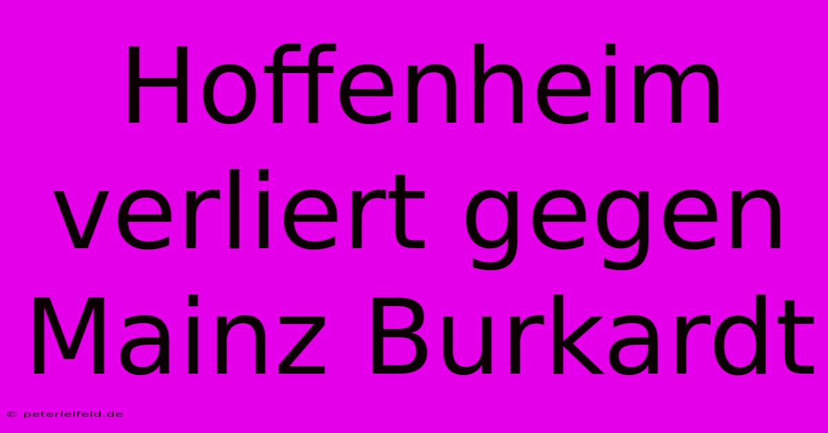 Hoffenheim Verliert Gegen Mainz Burkardt