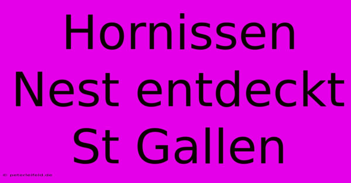 Hornissen Nest Entdeckt St Gallen