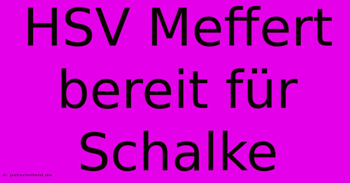 HSV Meffert Bereit Für Schalke