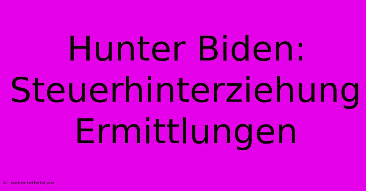 Hunter Biden: Steuerhinterziehung Ermittlungen