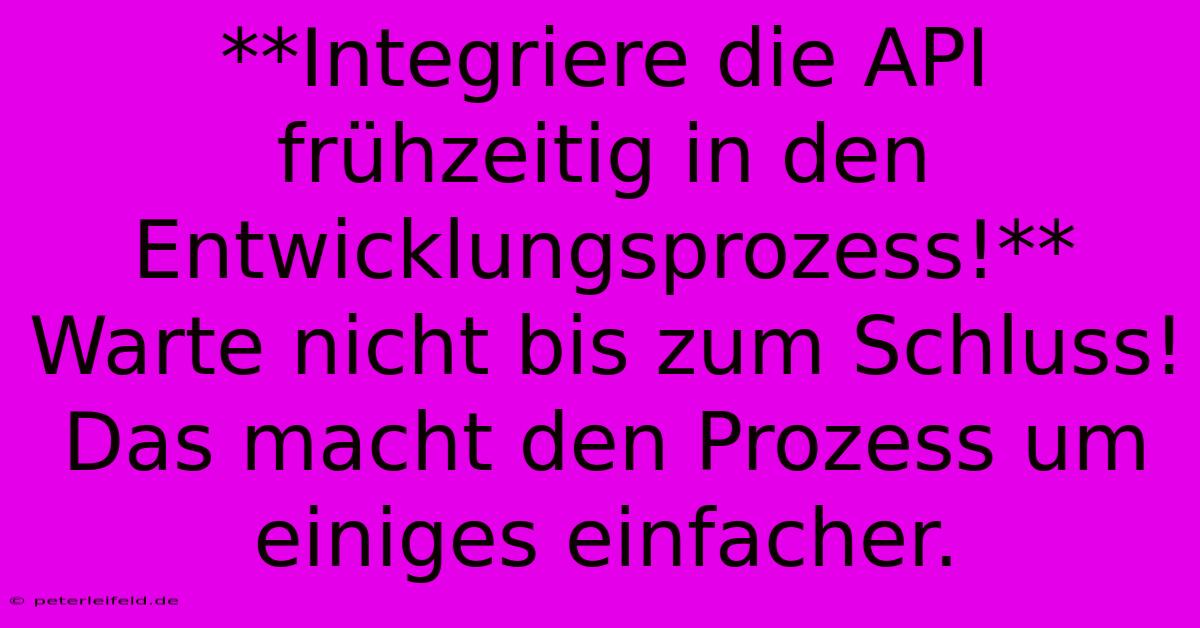 **Integriere Die API Frühzeitig In Den Entwicklungsprozess!** Warte Nicht Bis Zum Schluss!  Das Macht Den Prozess Um Einiges Einfacher.