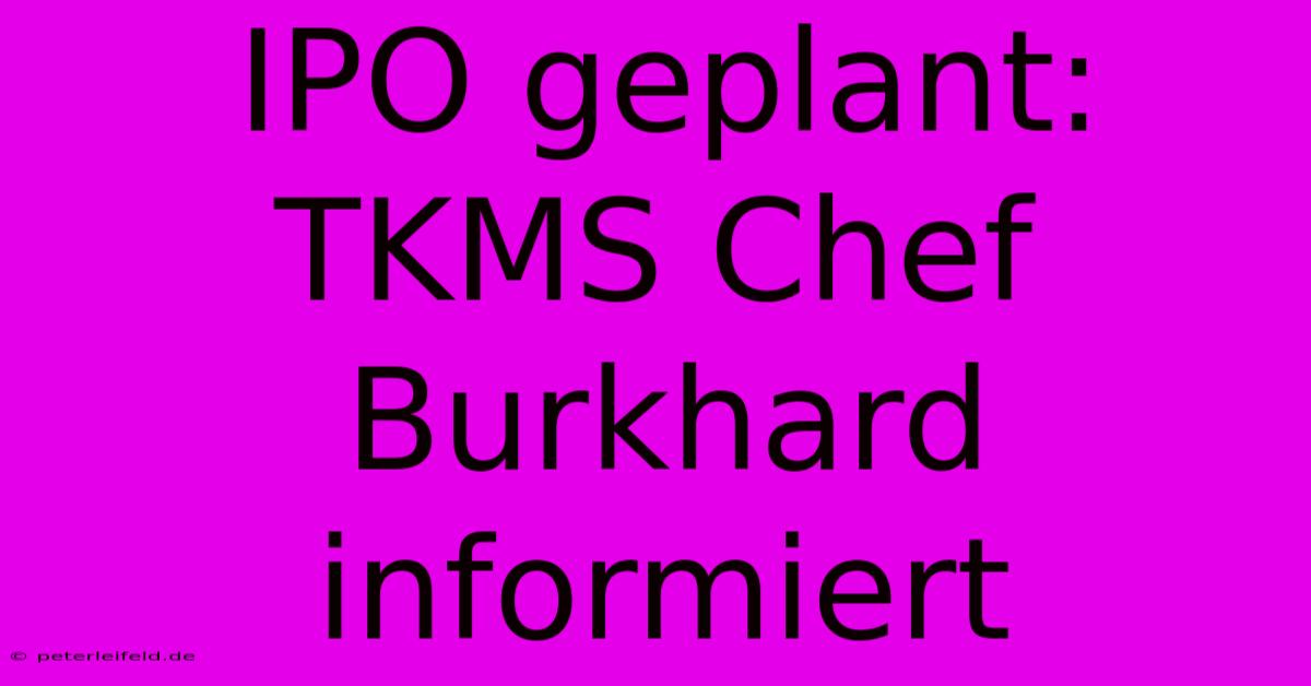 IPO Geplant: TKMS Chef Burkhard Informiert