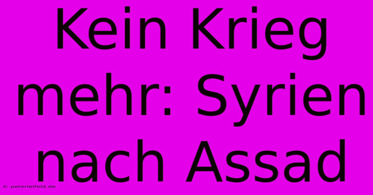 Kein Krieg Mehr: Syrien Nach Assad