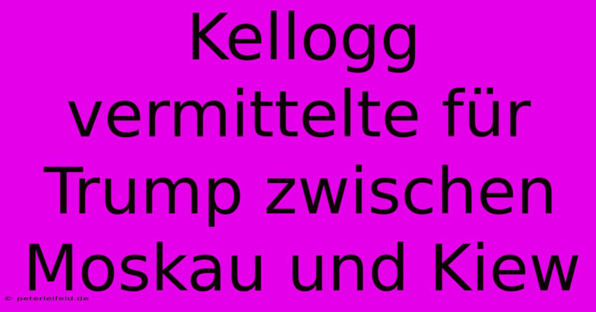 Kellogg Vermittelte Für Trump Zwischen Moskau Und Kiew