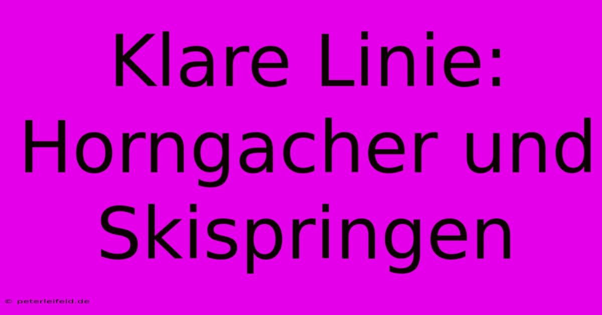 Klare Linie: Horngacher Und Skispringen