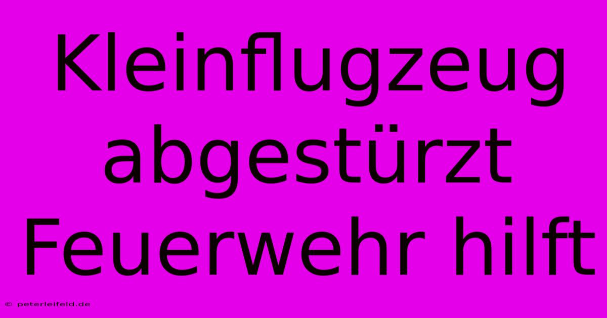 Kleinflugzeug Abgestürzt Feuerwehr Hilft