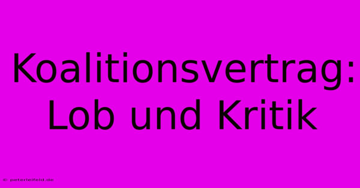 Koalitionsvertrag: Lob Und Kritik