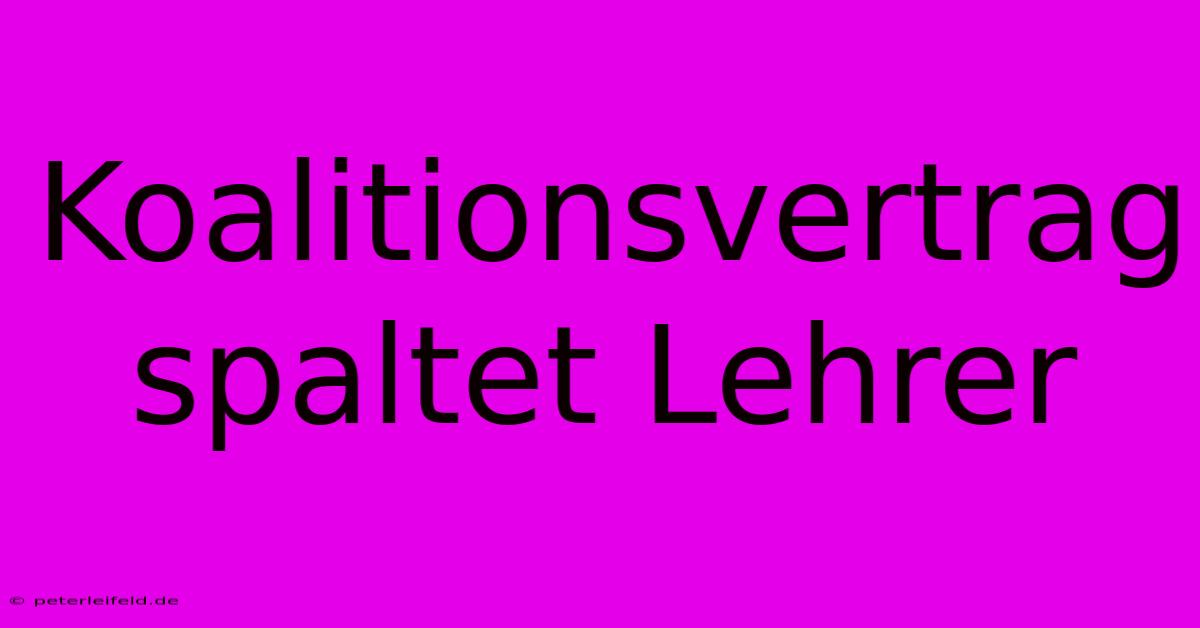 Koalitionsvertrag Spaltet Lehrer