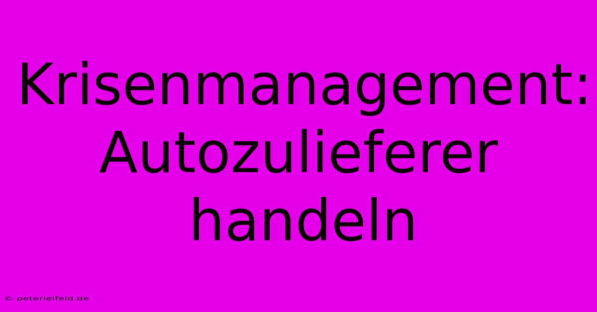 Krisenmanagement: Autozulieferer Handeln