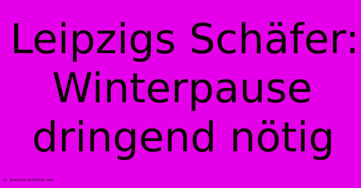 Leipzigs Schäfer: Winterpause Dringend Nötig