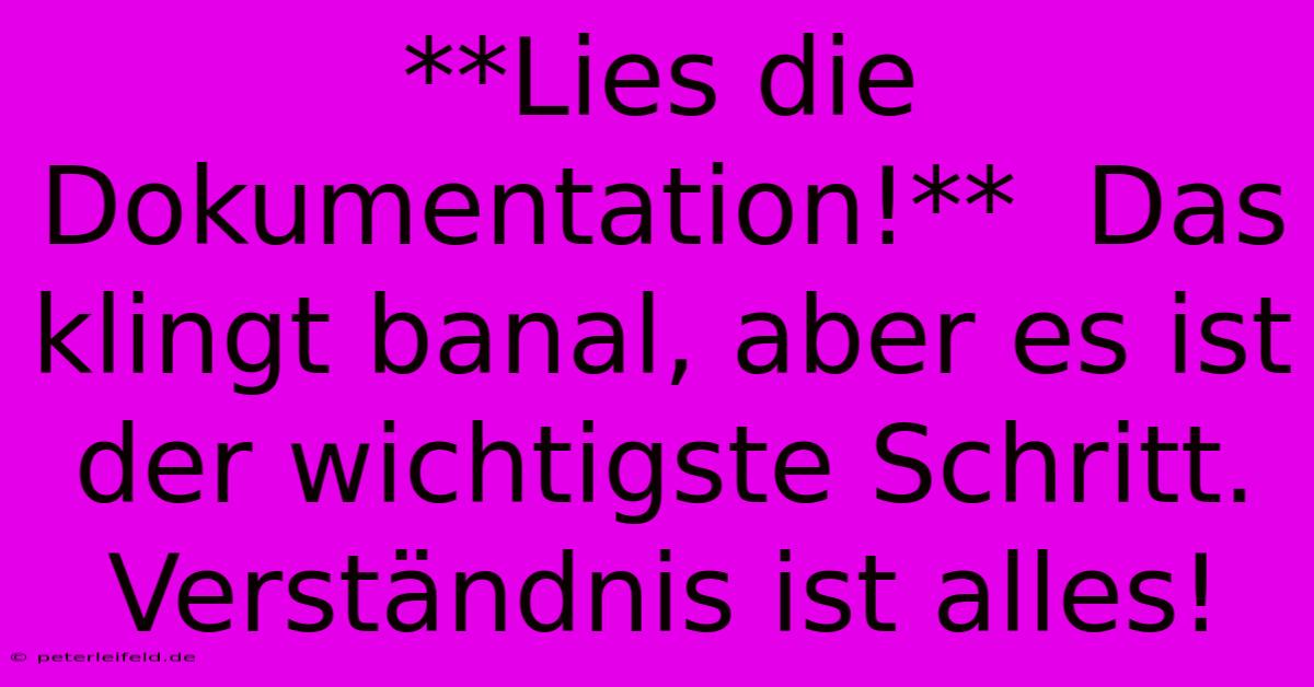 **Lies Die Dokumentation!**  Das Klingt Banal, Aber Es Ist Der Wichtigste Schritt.  Verständnis Ist Alles!