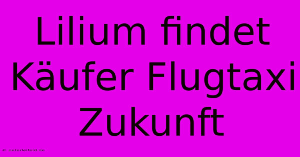 Lilium Findet Käufer Flugtaxi Zukunft