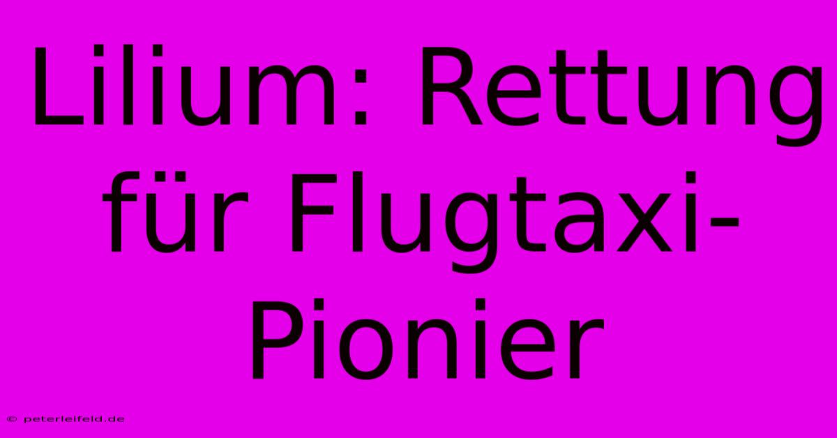 Lilium: Rettung Für Flugtaxi-Pionier