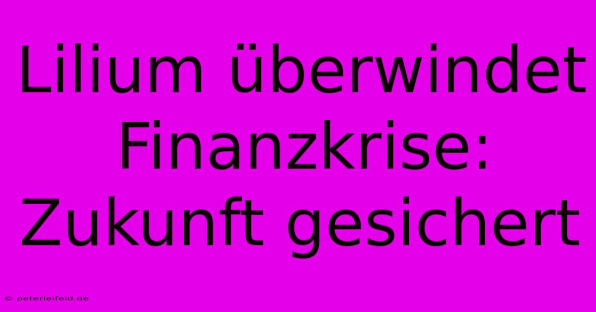 Lilium Überwindet Finanzkrise: Zukunft Gesichert