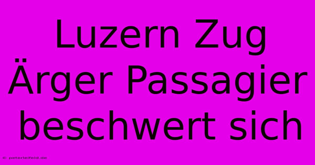 Luzern Zug Ärger Passagier Beschwert Sich