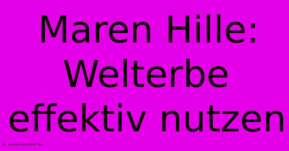 Maren Hille: Welterbe Effektiv Nutzen