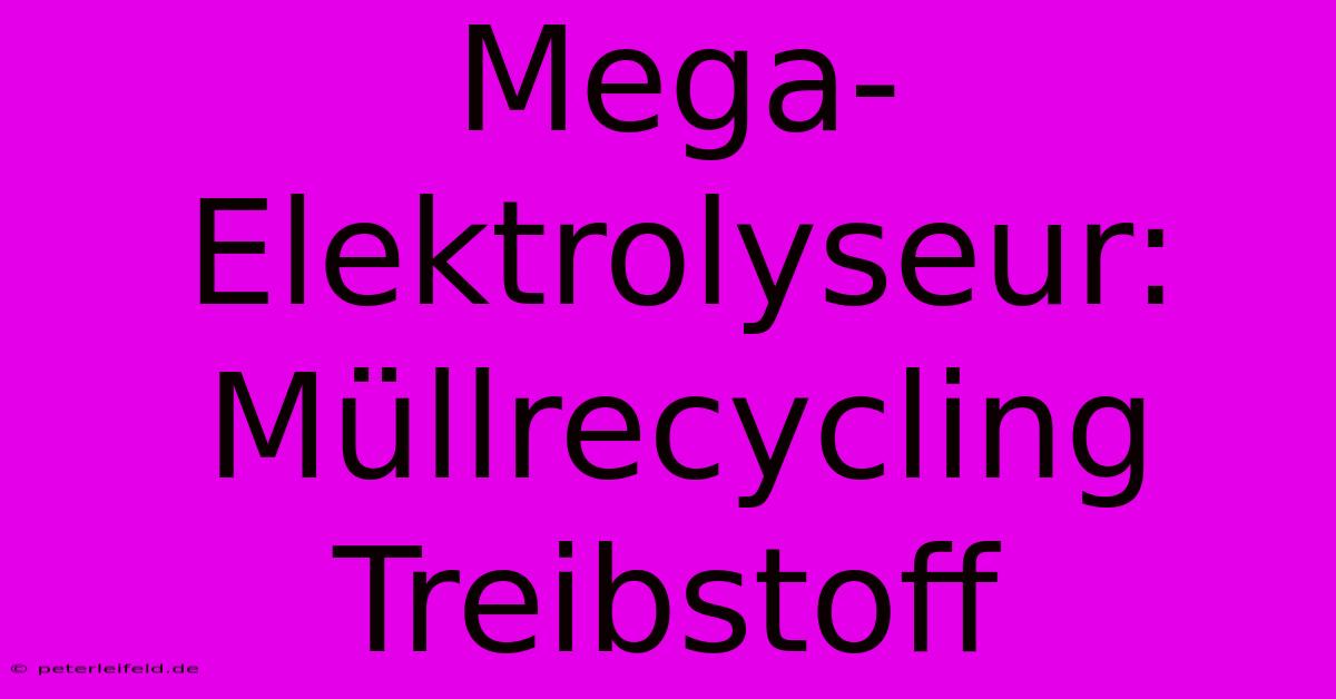 Mega-Elektrolyseur: Müllrecycling Treibstoff