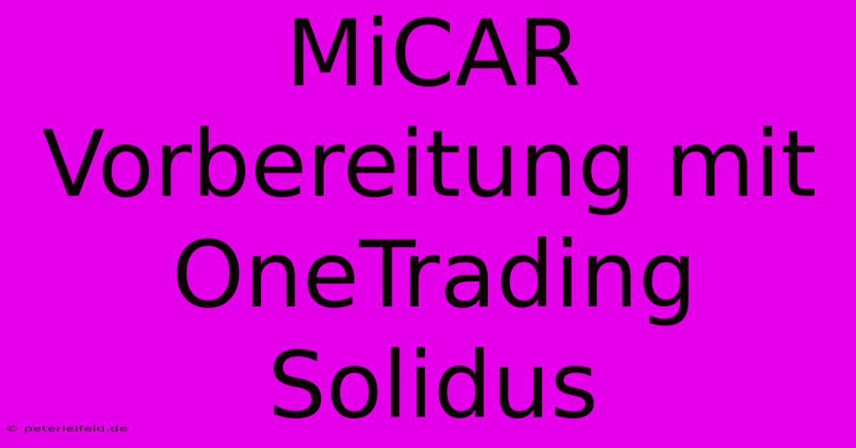 MiCAR Vorbereitung Mit OneTrading Solidus